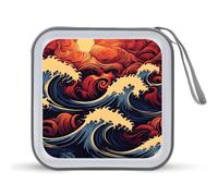 Japanese Waves CD Case 40 Capacity Plastic DVD Storage Box Sleeves Zippered Wallet