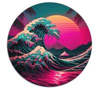 Japanese Waves Jigsaw Puzzles 1000 Pieces for Adults Round Jigsaws 1000 Pieces for Adults for Family Interactive Game 67.5x67.5cm