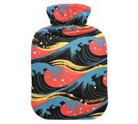 Japanese Waves Red hot Bottle Water Bag with Soft Cover, 2L Warmer Bag for Sore Muscle, Period Cramps, Bolsa Caliente para Dolores Menstrual