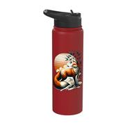 Japanese Wildlife Fox Sun Bamboo Stainless Steel Insulated Water Bottle
