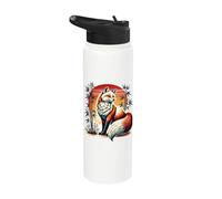 Japanese Wildlife Fox Sun Bamboo Stainless Steel Insulated Water Bottle