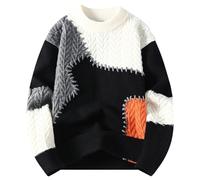 Japanese Windbreaker Jacket with White Background Men's Knitwear Autumn and Winter Fashion Sweater Men Round Neck Sweater Boy 14 Years, Black-1, L