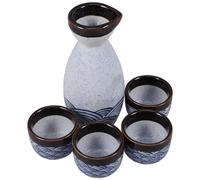 Japanese Wine Ceramics Sake Pot Set with Cups, 180 Ml | Sea Ripple Glaze, Traditional Minimalist Style, Home Dining or Office Serving, Gift-ready Complete Set