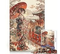 Japanese Woman in Kimono with Umbrella 1000 Piece Jigsaw Puzzles- Enjoyable Game Bright Color Family Enjoyable Perfect Art (50x75cm)