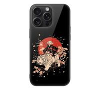 Japanese Woman Red Sun Tiger Cherries Glass Back Mobile Phone Basic Cases Compatible with iPhone 15/15 Plus/15 Pro/15 Pro Max Anti-Scratch Covers