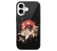 Japanese Woman Red Sun Tiger Cherries Glass Mobile Phone Basic Cases Compatible with iPhone 16/16 Plus/16 Pro/16 Pro Max/16 E Anti-Scratch Covers