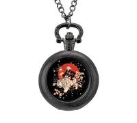Japanese Woman Red Sun Tiger Cherry Men's Pocket & Fob Watches Silent Ticking Quartz Alloy Chain Watch for Daily Use Black-Style