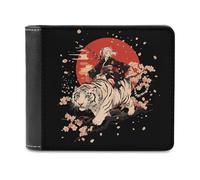 Japanese Woman Red Sun Tiger Cherry Slim Leather Men's Wallets with 6 Card Holders Minimalist Billfold Travel Purse