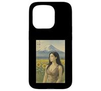 Japanese Woman Sunflower Field with Mount Fuji ukiyo-e style Case for iPhone 15 Pro