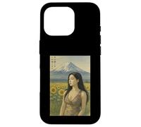 Japanese Woman Sunflower Field with Mount Fuji ukiyo-e style Case for iPhone 16 Pro