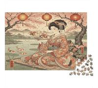 Japanese Woman-traditional Art Style Family Puzzles 1000 Pieces with High Definition Print Centenary Jigsaws for A Sustainable Hobby As Wall Art Puzzle 38x26cm/1000pcs