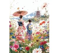 Japanese Women Diamond Art Kits Adults, 5D Diamond Painting Flower, DIY Cross Stitch Kits for Adults, Full Drill Rhinestone Crystal Art Kits, Hobbies for Women, Room Decor Gifts 36x48in 2-8340
