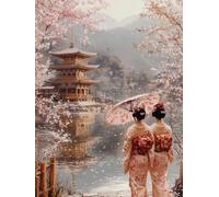 Japanese Women Diamond Art Kits Adults, Architecture 5D Diamond Painting for Beginners, DIY Cross Stitch Kits for Adults, Full Drill Rhinestone Gem Art Crafts, Room Decor Gifts 12x16in 7-3955