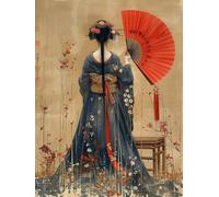 Japanese Women Diamond Art Kits Adults, Flower 5D Diamond Painting for Beginners, DIY Cross Stitch Kits for Adults, Full Drill Rhinestone Gem Art Crafts, Room Decor and Wall Decor Gifts 36x48in 8-1817