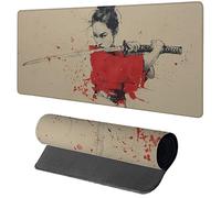 Japanese Women Mouse Mat 800x400x3mm, Gaming Mouse Pad Samurai Sword, Large Desk Mat Non-Slip Rubber Base XXL Mousepad with Stitched Edge, Gaming Accessories Keyboard Mousepad, for Gamer Laptop L-3724