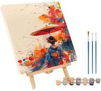 Japanese Women Paint by Numbers for Adults with Frame, Umbrella Paint by Numbers, DIY Color Acrylic Pigment Drawing Crafts with Paints and Brushes, Hobbies for Adults Women, Room Decor 16x20in V-8313