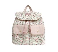Japanese Women School Girl Sweet Floral Shoulder Backpack Double Pockets Nylon School Bag Top Flap Drawstring Daypack