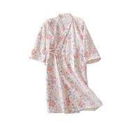 Japanese Women's Robe Cotton Kimono Robe Yukata Bathrobe Pajamas Loose Comfortable Dressing Gown Sleepwear Bath Wrap Spa Swim Kimono Robe Wrap Nightgown Home Casual Wear Half Sleeve Nightdress