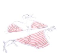 Japanese Women's Underwear Cute Striped Tie-Front Bikini Set Anime Character Cosplay Swimwear Pink