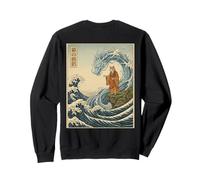 Japanese Woodblock Art Cat Monk Taming Water Dragon Spirit Sweatshirt