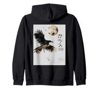 Japanese Woodblock Art Crow/Kyosai Raven Aesthetic Design Zip Hoodie