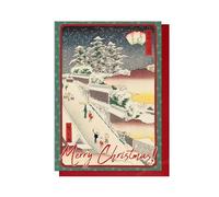 Japanese Woodblock Art Luxury Christmas Greeting Cards Set Pack Red Envelopes (Hiroshige II: Edo Pines in Snow)