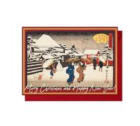 Japanese Woodblock Art Luxury Christmas Greeting Cards Set Pack Red Envelopes (Hiroshige: Shrine in Snow)