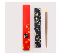 Japanese Wooden Chopsticks Reusable Dishwasher Chopsticks 25cm with Handmade Cloth Bag Red or Blue Chopsticks for Beginners Adults E