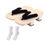 Japanese Wooden Clogs Geta Shoes with Tabi Socks Traditional Japanese Sandals Indoor Outdoor Casual Cosplay Footwear- 40 EU White