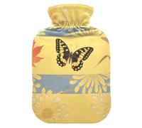 Japanese Yellow Butterfly Travel hot Water Bottle with Soft Cover, 1L hot compresses for The Body for Pain Relief