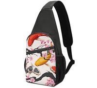 Japanese Yellow Red Koi Fishes Cherry Blossoms Branches Retro Adjustable Fanny Waist Pack Pouch, Crossbody Durable Runners Bag Wallet for Sports Cycling Gym Hiking Fitness Women Men