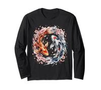 Japanese Yin Yang Koi Fish Sakura Watercolor Long Sleeve T-Shirt