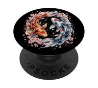 Japanese Yin Yang Koi Fish Sakura Watercolor PopSockets Adhesive PopGrip