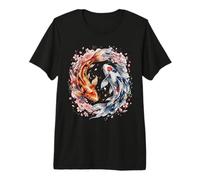 Japanese Yin Yang Koi Fish Sakura Watercolor Premium T-Shirt