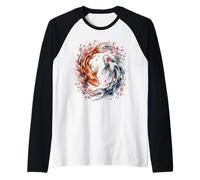 Japanese Yin Yang Koi Fish Sakura Watercolor Raglan Baseball Tee