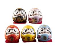 Japanese Zen Doll Figurines - 4.5x4.5x4.8cm, Cute Fortune Statues Symbolic Ornament | Five Piece Collection Set Representing Objectives, Resilience, Success, Accent