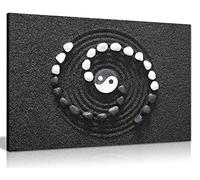 Japanese Zen Ying Yang Stones Black & White Canvas Wall Art Picture Print (12x8)