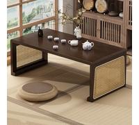 JapaneseCoffee Table Solid Wood Low Folding Table with Handwoven Rattan No Assembly Required Compact Design for Small Spaces (Brown 39x19x16in)