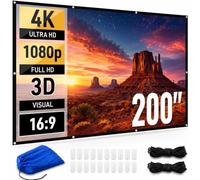 Japard 200 Inch Projector Screen Outdoor, 4K Full HD 3D 16:9 Canvas Material Double-Sided Projection, Foldable Portable, Wall Mount Hanging Extra Large for Outside Theater, Home Backyard Movies, Party