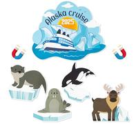 JAPBOR 5PCS Cruise Door Magnet, Alaska Cruise Refrigerator Car Ship Magnetic Decal, Alaskan Themed Magnets Door Decoration, Whale Sea Lion Seal Reindeer Fridge Magnetic Stickers for Cruise Party Decor