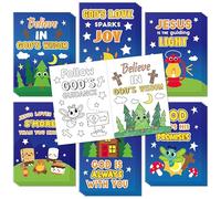 JAPBOR Camping Coloring Books for Kids - 24PCS Mini Christian Color Book Bulk Party Favors, Religious Themed Small Colouring Pages for Jesus Sunday School Church Classroom Drawing Painting Games
