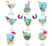 JAPBOR Cruise Door Decorations Magnetic - 9PCS Summer Beach Cocktail Cruise Magnet, Cocktails Drink Car Ship Refrigerator Magnets Decal, Funny Hawaii Fridge Magnetic Stickers for Carnival Party Decor