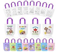 JAPBOR Easter Religious Coloring Bags - 24PCS He is Risen Colouring Goodie Gift Bag Bulk for Kids, Color Your Own Christian Painting DIY Craft Tote, Reusable Non Woven Class Sunday School Party Favor