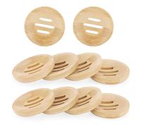 JAPCHET 10 Pack Round Bamboo Soap Dish, 80mm Diameter Natural Wooden Bamboo Soap Dish, Wood Soap Rack Holder for Kitchen, Bathroom