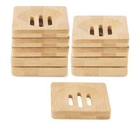 JAPCHET 10 Pack Square Bamboo Soap Dish, 80 x 80mm Natural Wooden Bamboo Soap Dish, Wood Soap Holder for Kitchen, Bathroom, Square Outer Contour