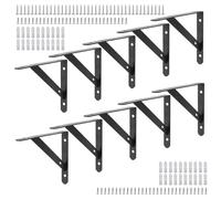 JAPCHET 10 PCS 8 Inch Black Shelf Bracket, Triangle Shelf Support Bracket with Screws for Bookshelf, Cupboard