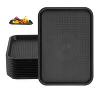 JAPCHET 12 PCS 41.5 x 30.5cm Plastic Fast Food Tray, Rectangular Restaurant Serving Tray, Plastic Cafeteria Service Trays for Drinks, Food