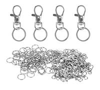 JAPCHET 200 PCS Swivel Lobster Clasps, Key Chain Hoop with 200 PCS Ring, Swivel Lanyard Snap Hook Clip for DIY Jewellery Making Hanging, Silver