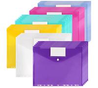 JAPCHET 30 Pack A4 Plastic Punched Wallets, 6 Colours Punched Folders with Label Pocket & Button Closure, Document Folder Popper Wallets, 11 Hole Binder Files