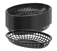 JAPCHET 30 PCS 8.93 x 5.63 x 1.57 Inch Black Fast Food Baskets, Oval Plastic Fast Food Serving Basket, Restaurant Serving Baskets for Burgers, Deli, Sandwiches, Fries